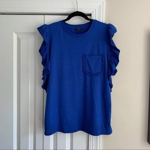 New DREW Medium Women’s Ruffle Blue T-shirt Top